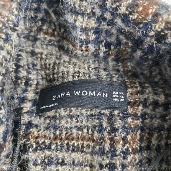 Zara Woman Coat Womens XL Gray Glen Plaid Belted Wrap Wool Alpaca Mohair Blend - Picture 4 of 15